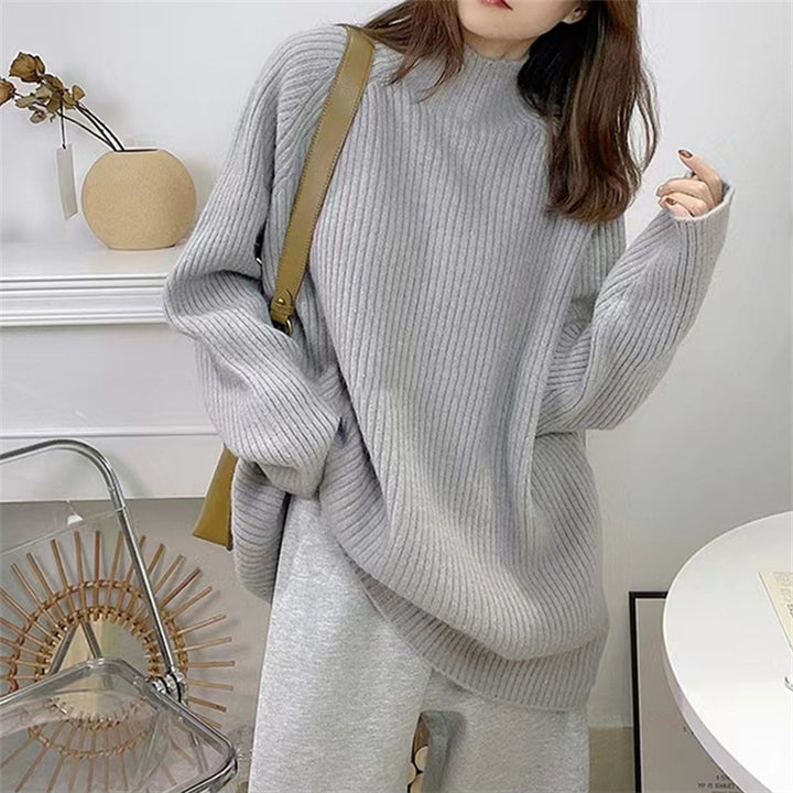 Damen Grobstrickpullover mit hohem Kragen und lässiger Passform Drune