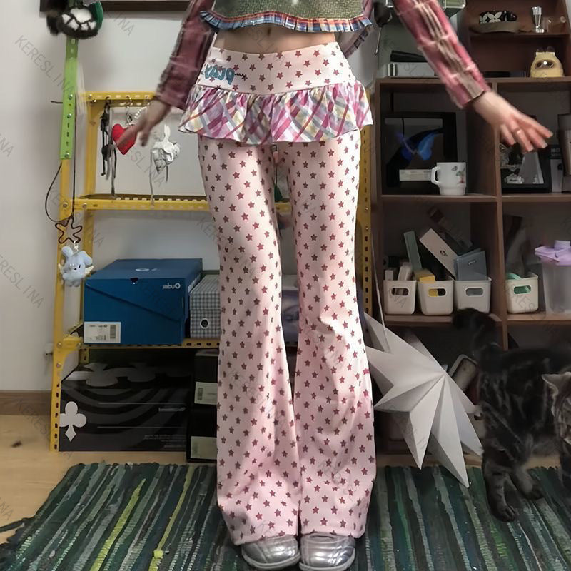 Damen Figurbetonte Flared-Hose mit Rüschendetail Drune