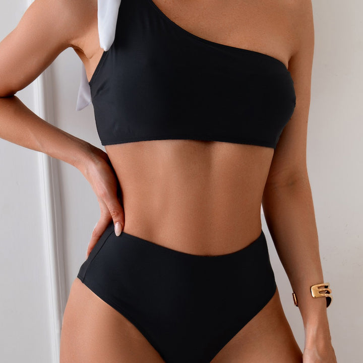 Damen Bikini-Set mit asymmetrischem Oberteil und hohem Taillenbund Drune