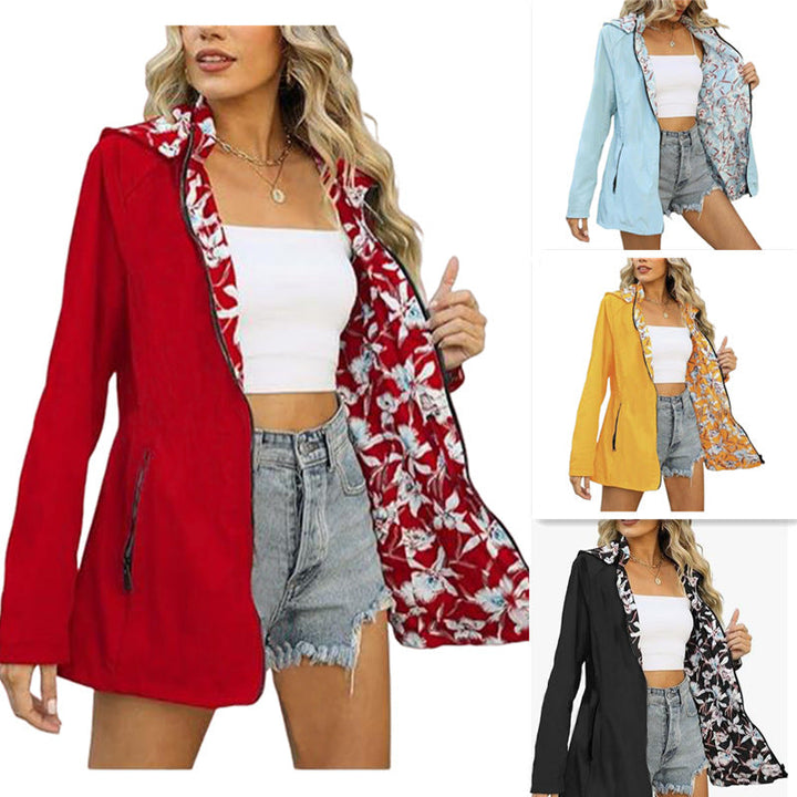 Damen leichte Übergangsjacke mit floralem Innenfutter Drune