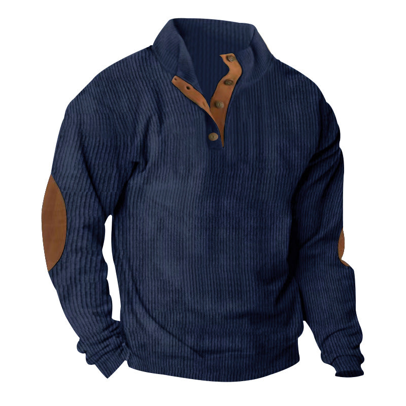 Herren nan gerippter Strickpullover mit Stehkragen und dekorativen Ellenbogenpatches Drune