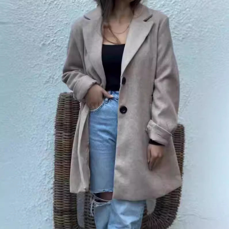 Damen eleganter Wollmantel mit schickem Reverskragen Drune