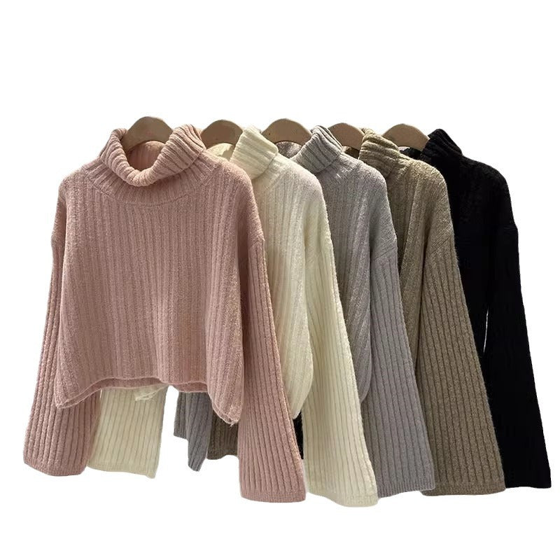 Damen modischer Rollkragenpullover mit Rippstruktur und weitem Schnitt Drune