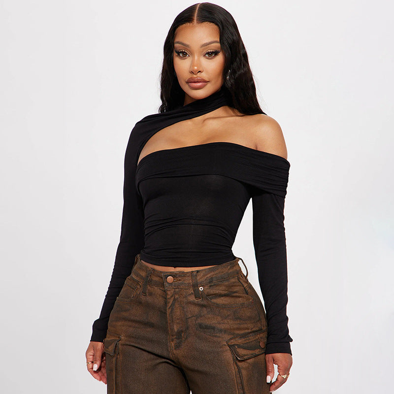 Damen modisches Oberteil mit asymmetrischem Schnitt und elegantem Rüschenbesatz Drune
