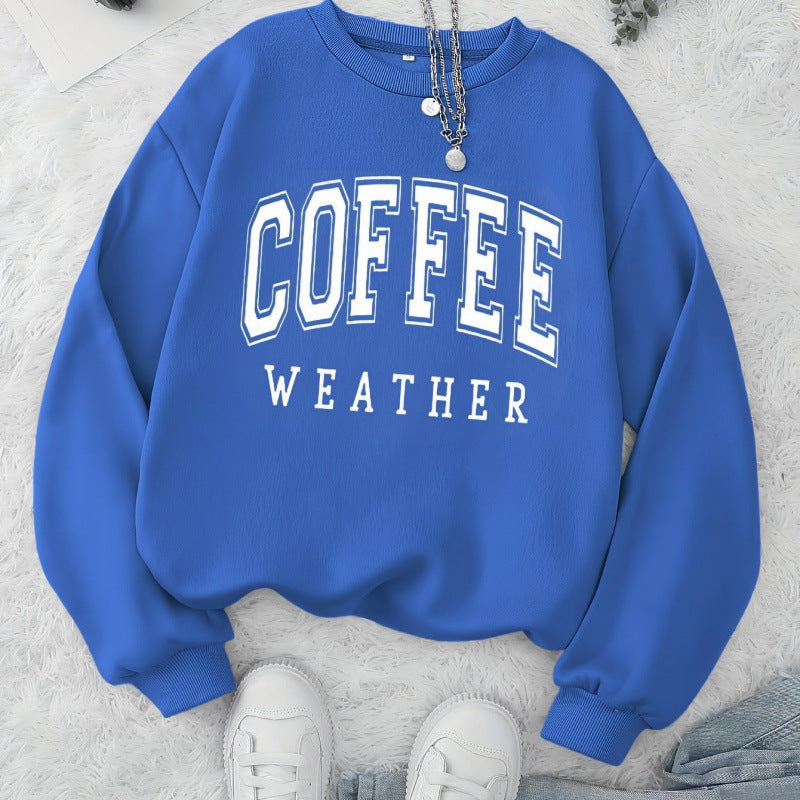 Damen Sweatshirt mit modischem Coffee Weather Aufdruck Drune