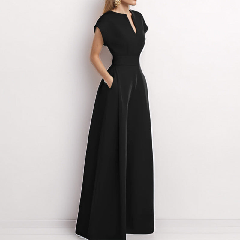 Damen Eleganter Jumpsuit mit Weitem Bein und Schalkragen Drune