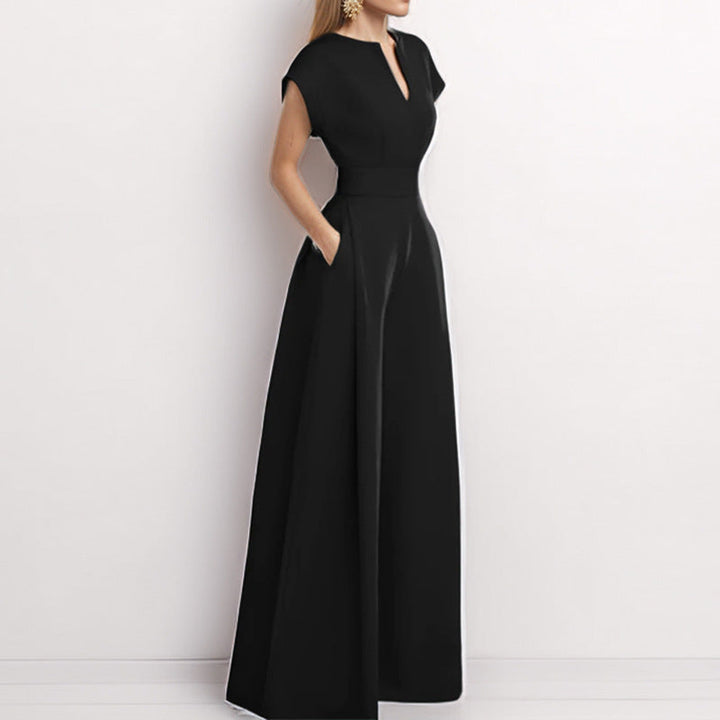 Damen Eleganter Jumpsuit mit Weitem Bein und Schalkragen Drune