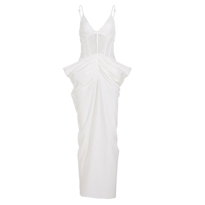 Damen Maxikleid mit elegantem Rüschendetail und romantischem Spaghetti-Träger Drune