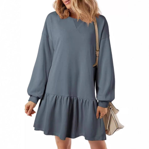 Damen Lässiges Sweatkleid mit V-Ausschnitt und Rüschensaum Drune