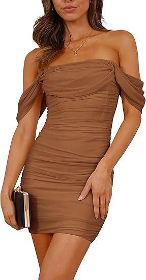 Damen figurbetontes Wickelkleid mit schulterfreiem Design Drune