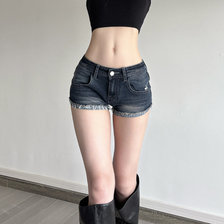 Damen Denim-Shorts mit ausgefranstem Saum Drune