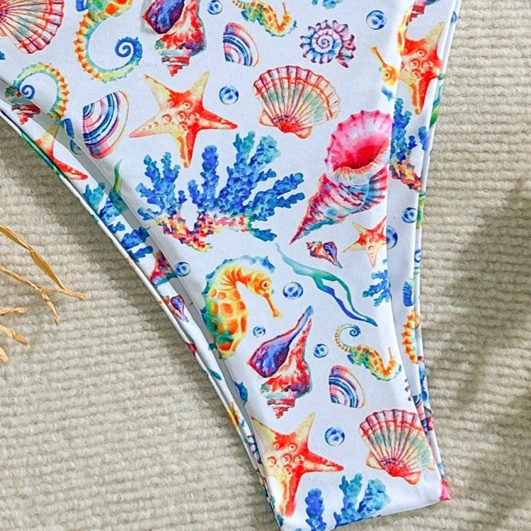Damen Bikini-Set mit buntem Unterwasser-Motiv und verstellbaren Trägern Drune