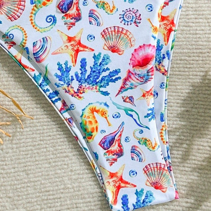 Damen Bikini-Set mit buntem Unterwasser-Motiv und verstellbaren Trägern Drune