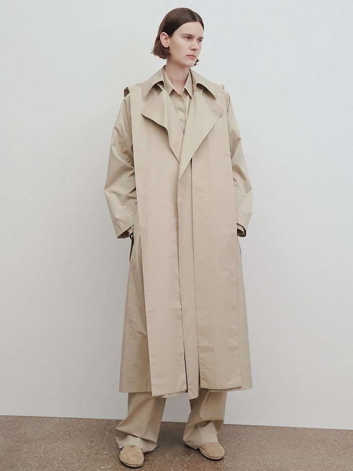 Damen Langer Oversize-Trenchcoat mit breitem Kragen Drune
