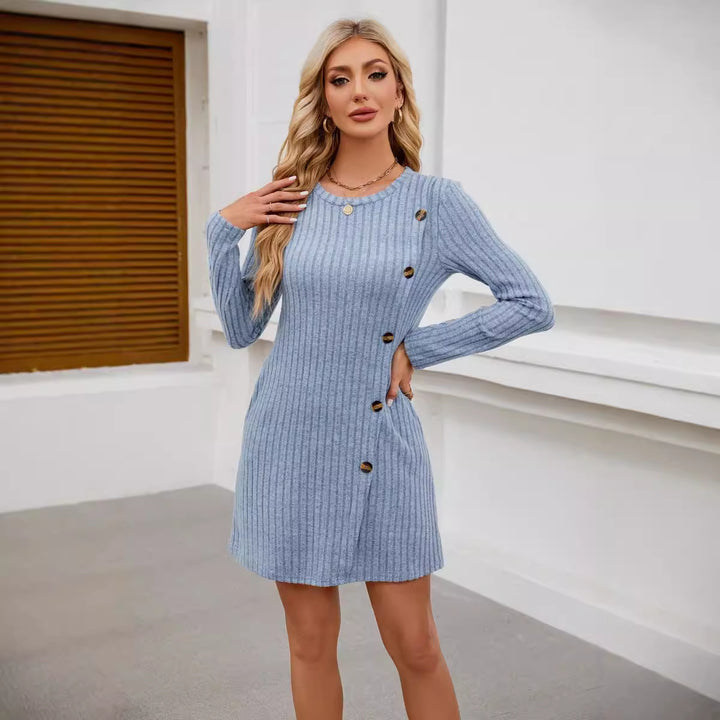 Damen Strickkleid mit hochwertigem Rippdesign und dekorativen Knöpfen Drune