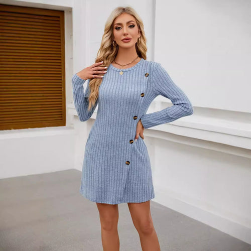 Damen Strickkleid mit hochwertigem Rippdesign und dekorativen Knöpfen Drune