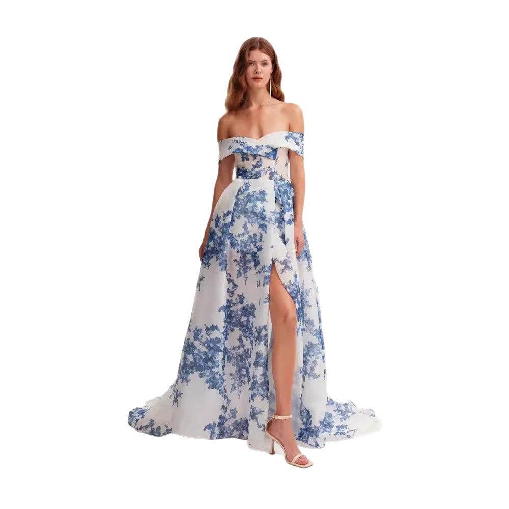 Damen Maxikleid aus Chiffon mit Blumenmuster Drune