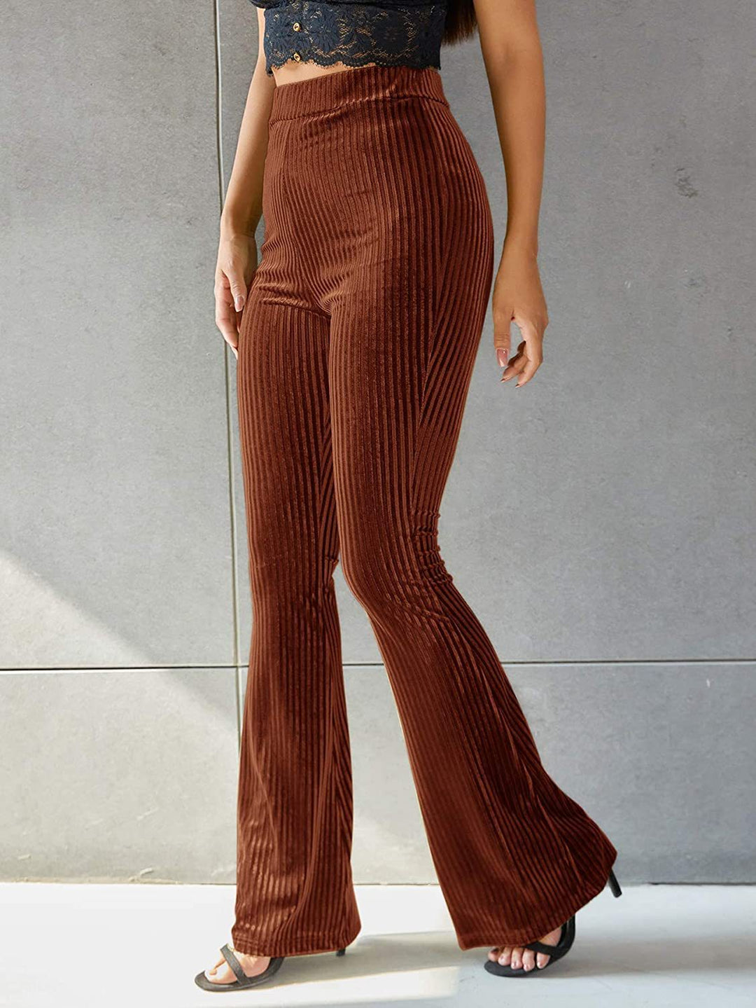 Damen Bootcut-Hose mit Rippstruktur und hohem Bund Drune