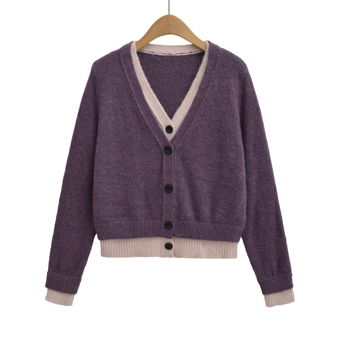 Damen elegante Strickjacke mit tiefem V-Ausschnitt und dekorativen Knöpfen Drune