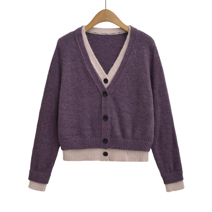 Damen elegante Strickjacke mit tiefem V-Ausschnitt und dekorativen Knöpfen Drune