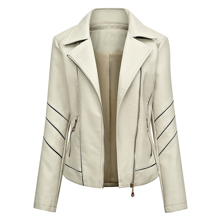 Damen modische Kunstlederjacke mit schicker Zipp-Detailierung Drune