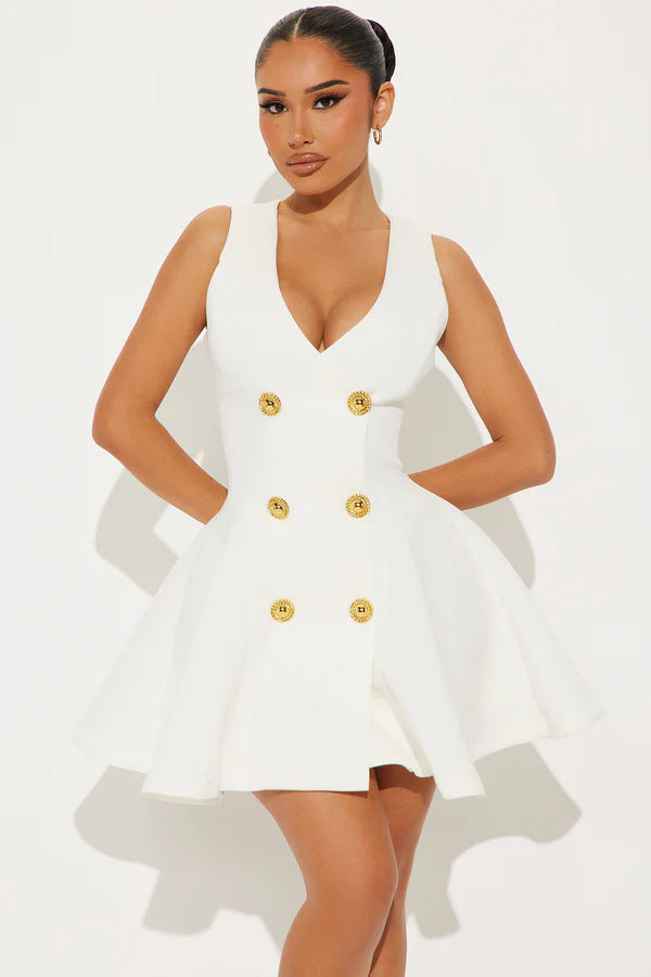 Damen Minikleid mit doppelter Knopfleiste und ausgestelltem Rock Drune