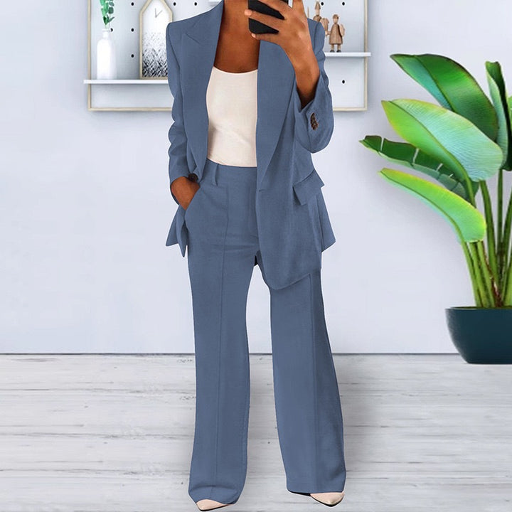 Damen nan bürotaugendes Hosenanzug Set mit weiter Hose und tailliertem Blazer Drune