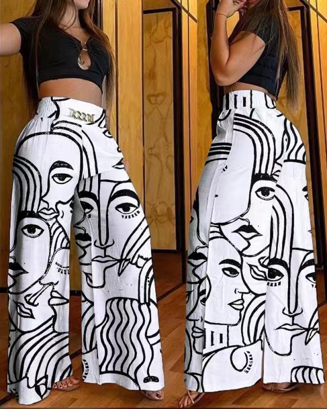 Damen Hochtaillierte Palazzo-Hose mit elastischem Bund und weiten Beine Drune