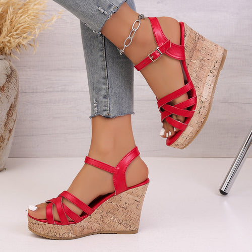 Damen Wedge-Sandalen mit modischem Riemen-Design und komfortabler Korksohle Drune