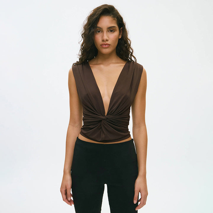 Damen elegantes Wickeloberteil mit tiefem V-Ausschnitt und raffinierter Drapierung Drune