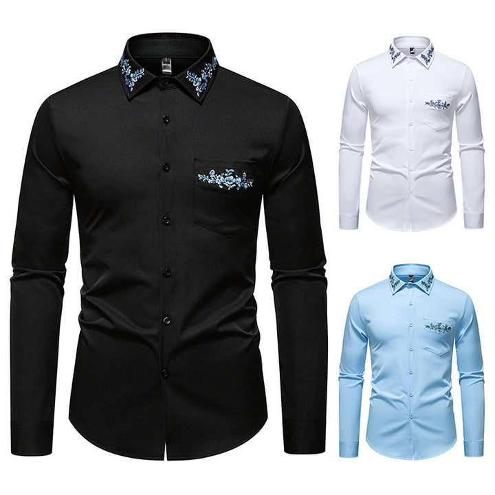 Herren elegantes Hemd mit kunstvollem Bestickungsdesign Drune