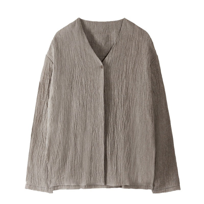Damen Eleganter und lässiger Leinenblazer ohne Verschluss Drune