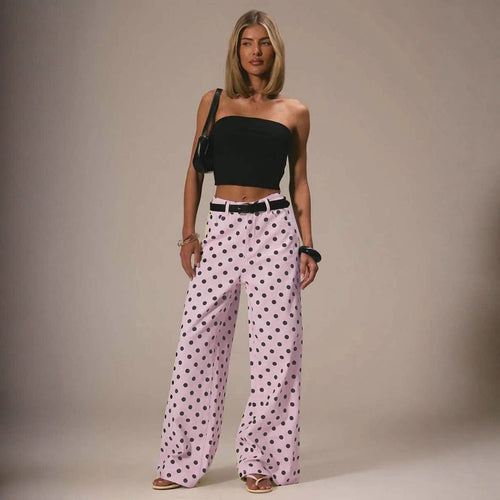 Damen weite Polka-Dot Palazzo-Hosen mit high-waist Schnitt Drune