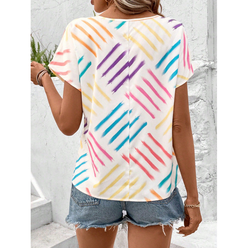 Damen T-Shirt mit modernem Strichmuster und lässigem Schnitt Drune