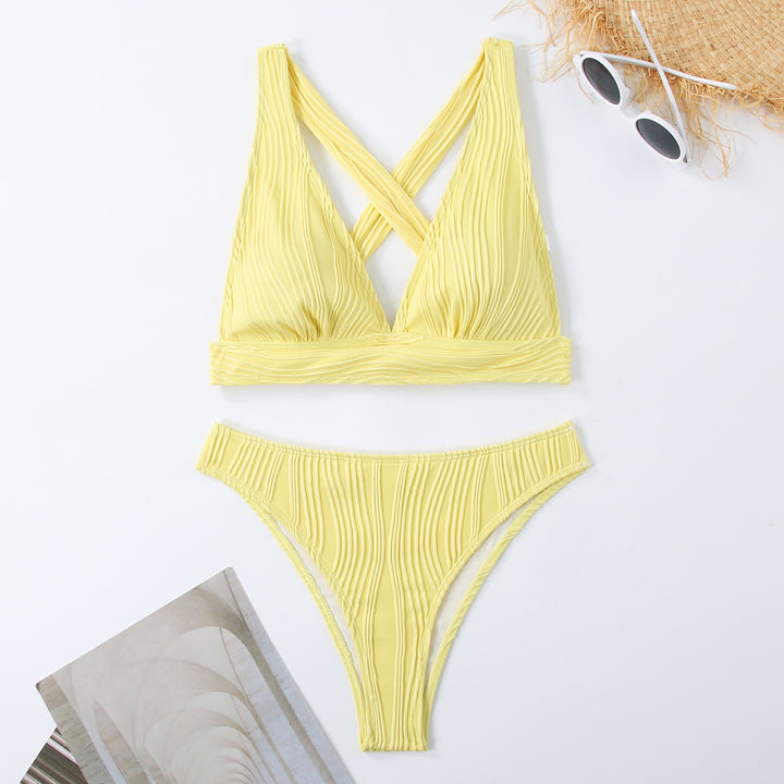 Damen Gestreifter Bikini mit raffiniertem Kreuz-Design Drune