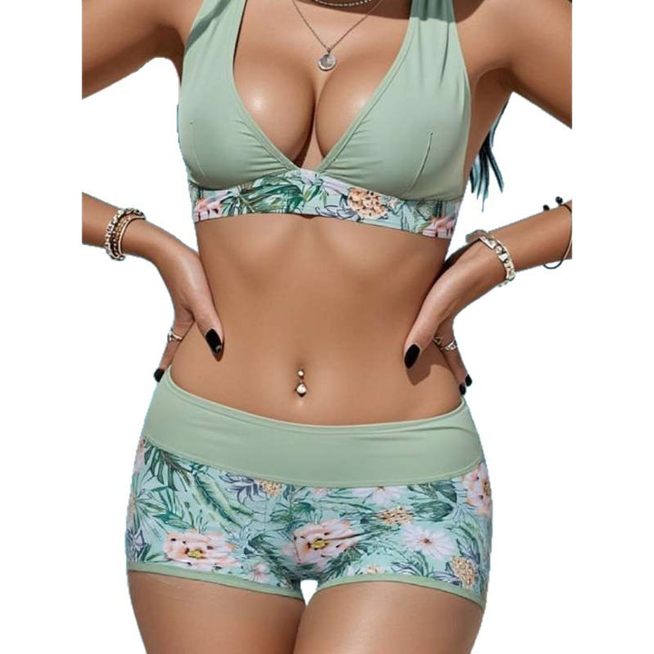 Damen sportliches Bikini-Set mit hohem Bund und floralem Design Drune