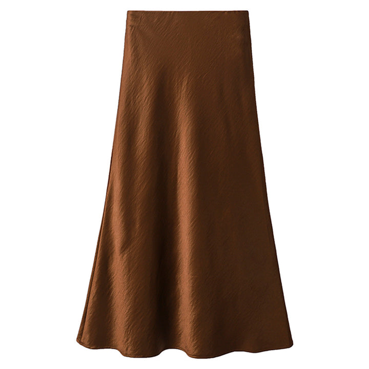 Damen nan eleganter Midirock aus Satin mit A-Linie und nahtlosem Bund Drune