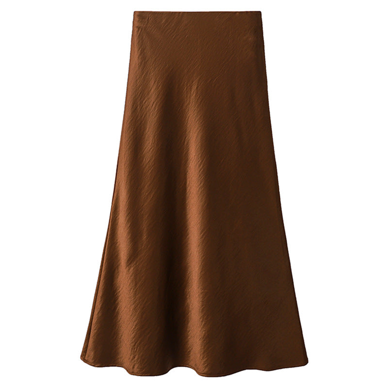 Damen nan schwingender Midirock aus satinierter Viskose mit glattem Taillenbund Drune