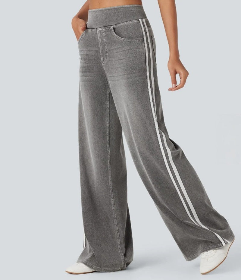Damen nan weite Sweatpant in Jeansoptik mit seitlichen Kontraststreifen und Komfortbund Drune