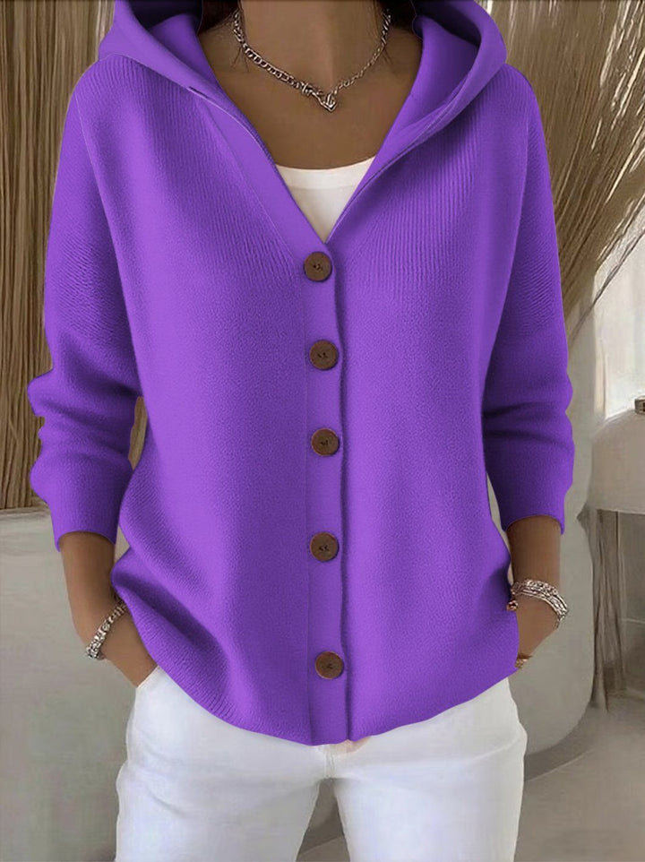 Damen Kapuzenstrickjacke mit Praktischen Knopfdetails und Lässigem Schnitt Drune