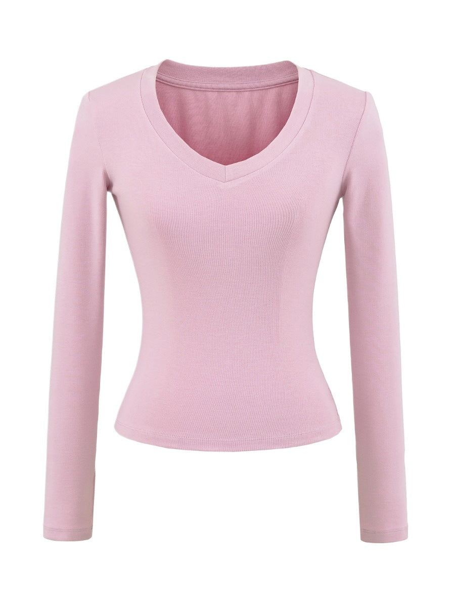 Damen Langarmshirt mit V-Ausschnitt und figurbetonendem Schnitt Drune