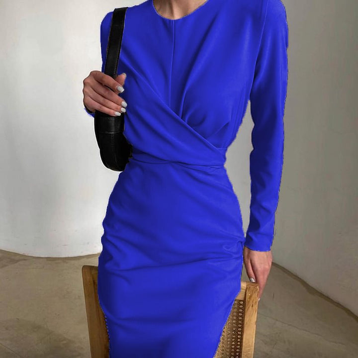 Damen Elegantes Wickelkleid mit Langarm und figurbetontem Schnitt Drune