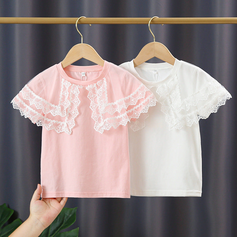 Mädchen T-Shirt mit Spitzenärmeln Drune