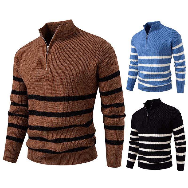 Herren modischer Rollkragenpullover mit strukturiertem Design und halbem Reißverschluss Drune