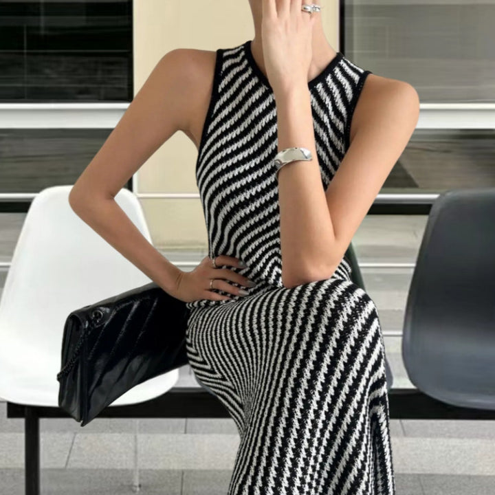 Damen Langarm-Hängerchenkleid mit raffiniertem Zickzack-Muster Drune