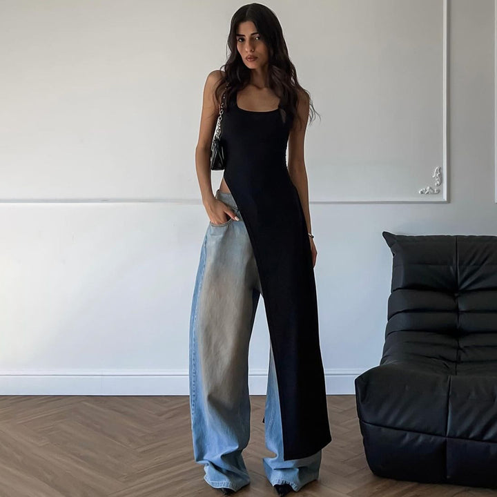 Damen Langarm Maxikleid mit hohem Schlitz Drune
