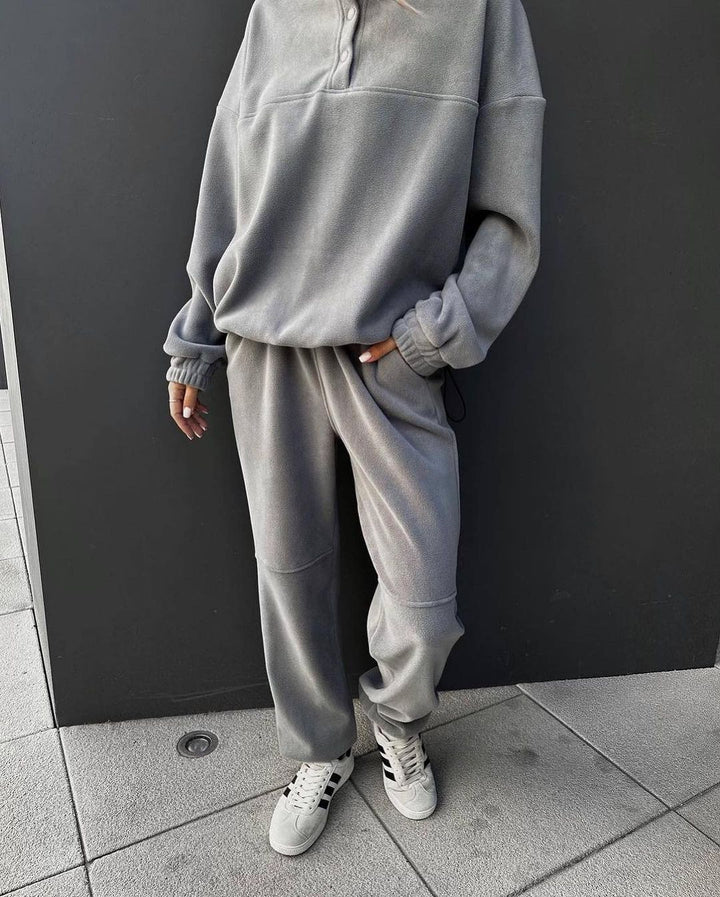Damen Freizeitlicher Fleece-Pullover mit halber Knopfleiste und lässigem Schnitt Drune