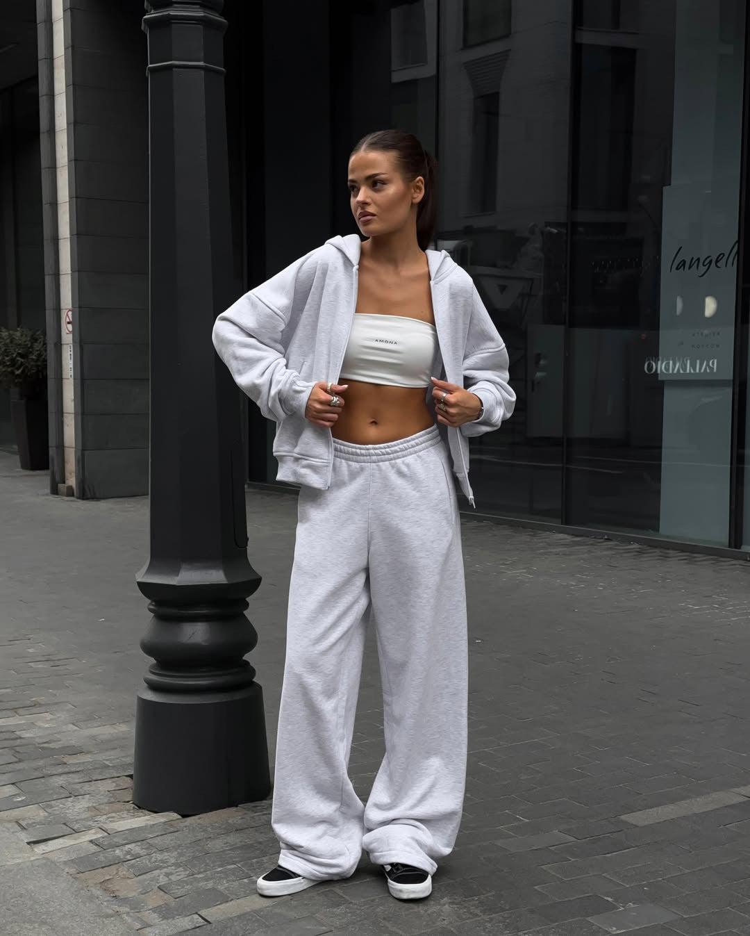 Damen Oversized Kapuzenjacke und bequeme Sweathose Drune