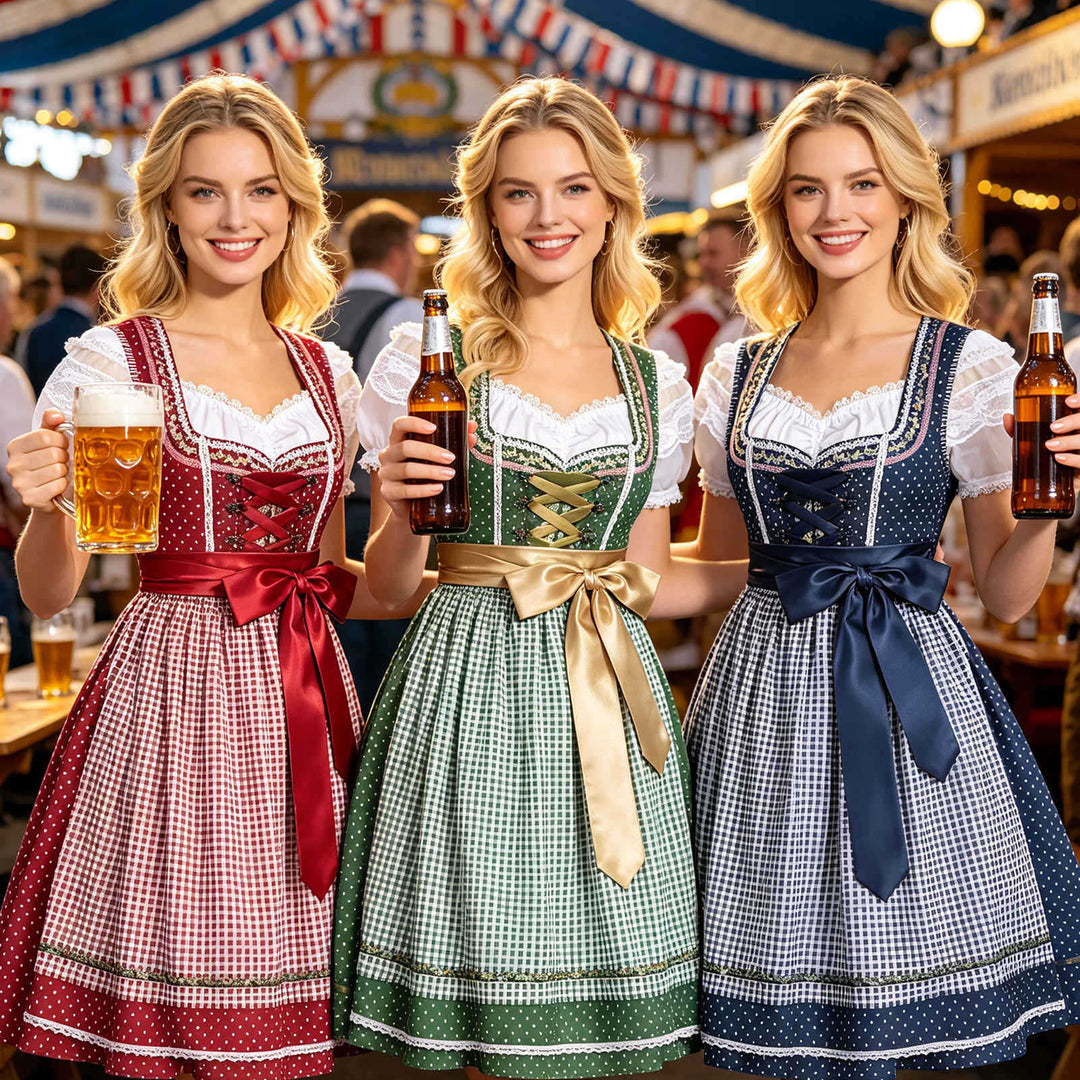 Damen nan traditionelles Dirndlkleid mit Schnürung und abnehmbarer Schürze Drune