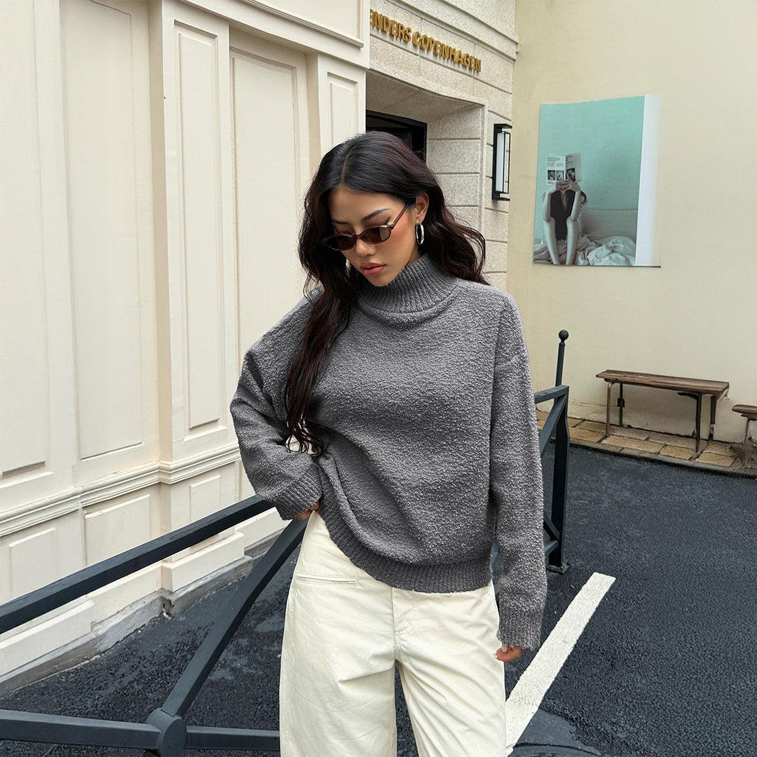 Damen Modischer Rollkragenpullover mit strukturiertem Komfortstrick Drune